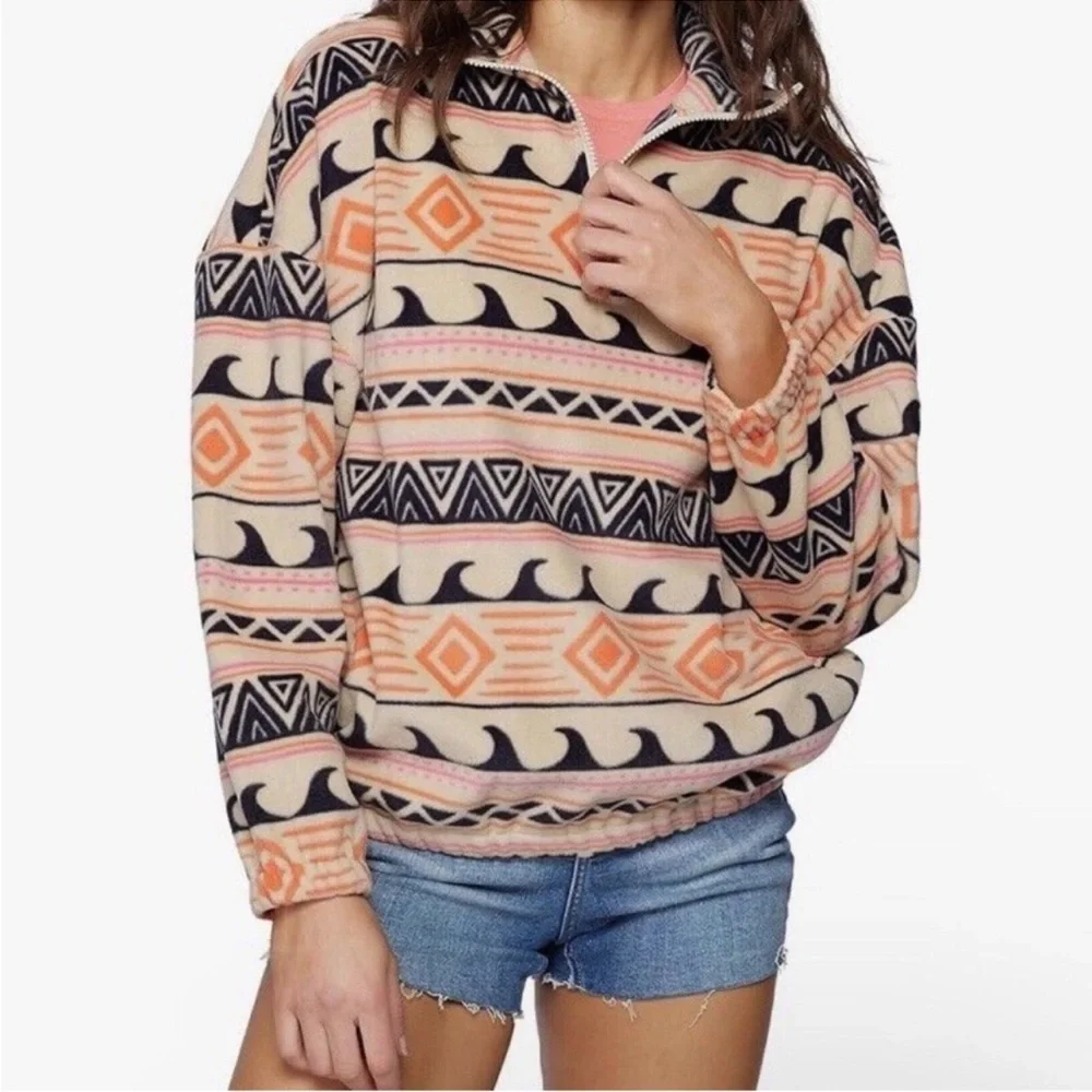 O'Neill Surf Y2K Aztec Half Zip Polar Fleece Hoodie Jacket Pullover